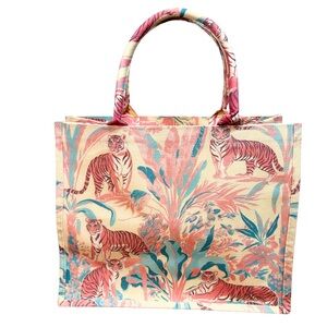 Canvas Tiger Jungle Print Medium Tote Bag Structured Design